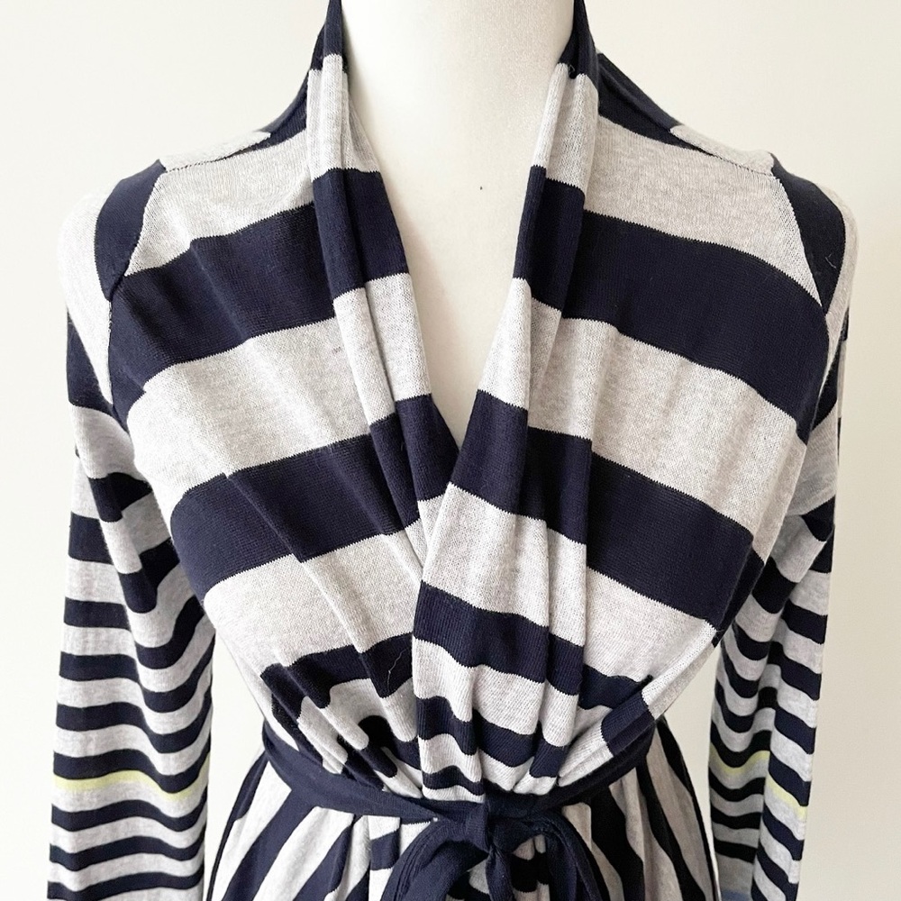 Anthropologie Moth | Grey/Blue/Yellow Striped Tie Waist Cardigan *NWT* - Picture 5 of 16